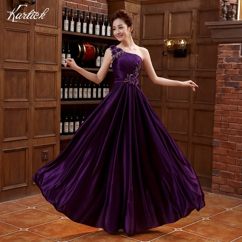 

Brand New Long Evening Dresses Elegant Purple One Shoulder Bride Gown Fashion Ball Prom Party Homecoming/Graduation Formal Dress