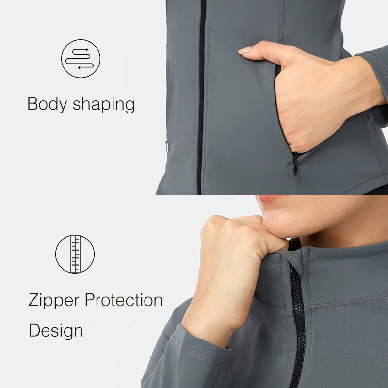 Women Yoga Shirt Sportswear Longsleeve Jacket Zip Sports Top Winter Warm Fitness Coats Workout Gym Clothing Yoga Top Female
