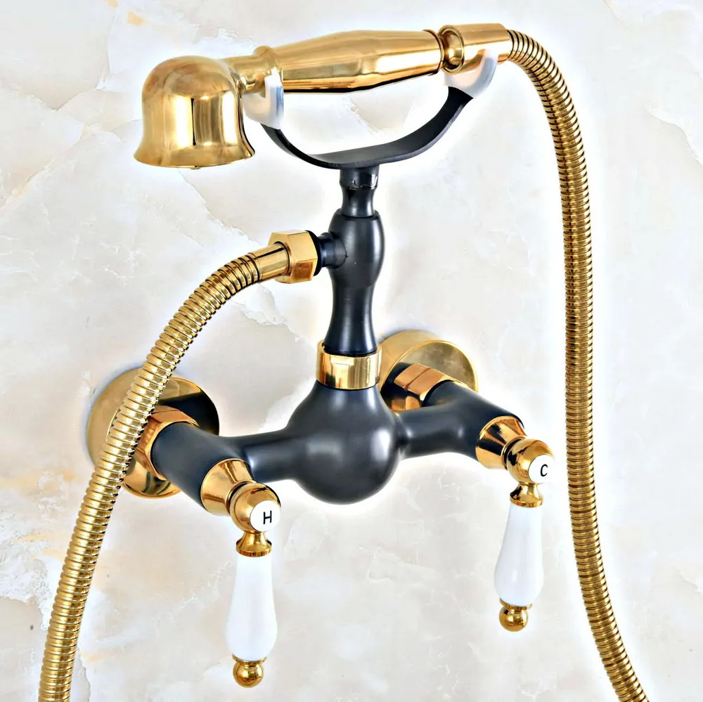 

Золотистый и черный латунный настенный смеситель для ванны с масляным покрытием и резьбой 1,5 м, смеситель для шланга 2na423