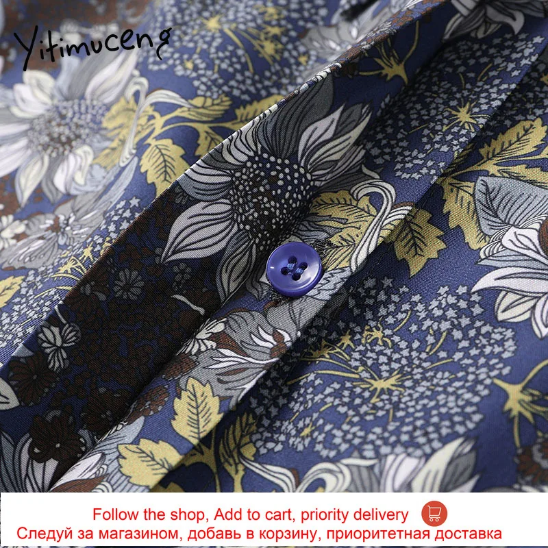 

Yitimuceng Print Button Blouse Women Vintage Shirts Loose New Spring 2021 Fashion Clothes Long Sleeve Square Collar Casual Tops