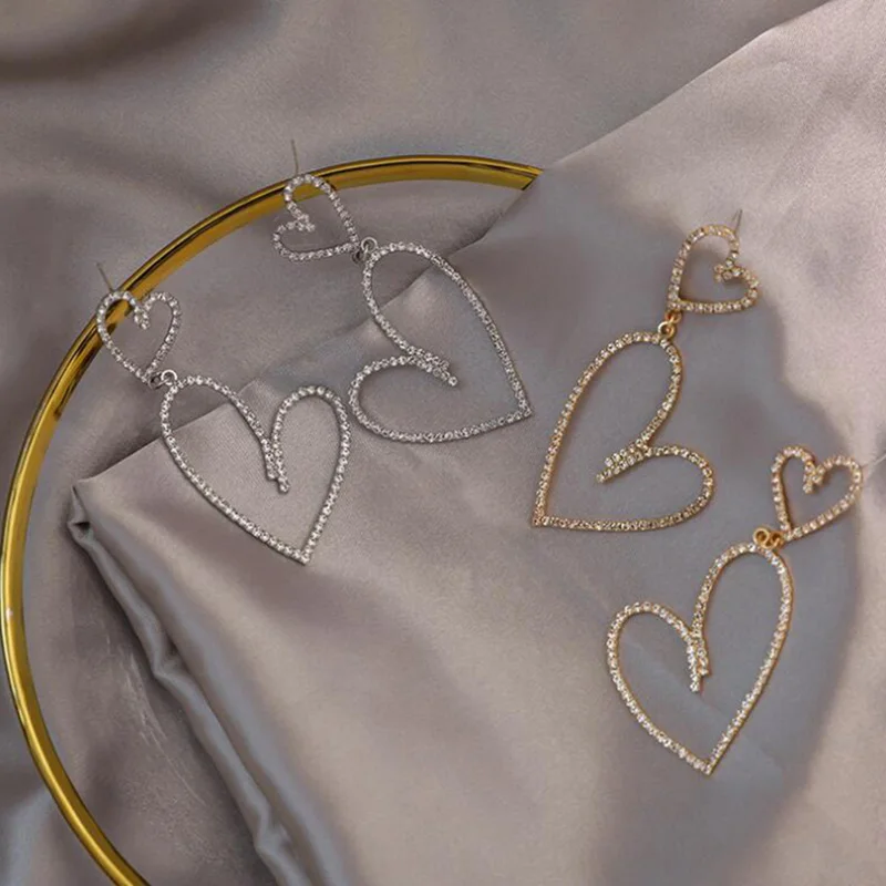 SHUANGR Elegant Exaggerated Heart-shaped Hanging Dangle Prevent Allergy Women Earrings Rhinestone Fashion | Украшения и