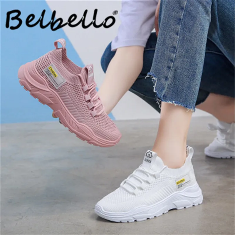 

Belbello Summer autumn 2019 new breathable fly woven women's shoes all-around sneakers for female students running leisure ZT05