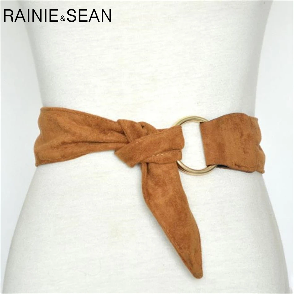 Ремень с пряжкой двойным кольцом RAINIE SEAN Мягкие Замшевые ремни женские широкие