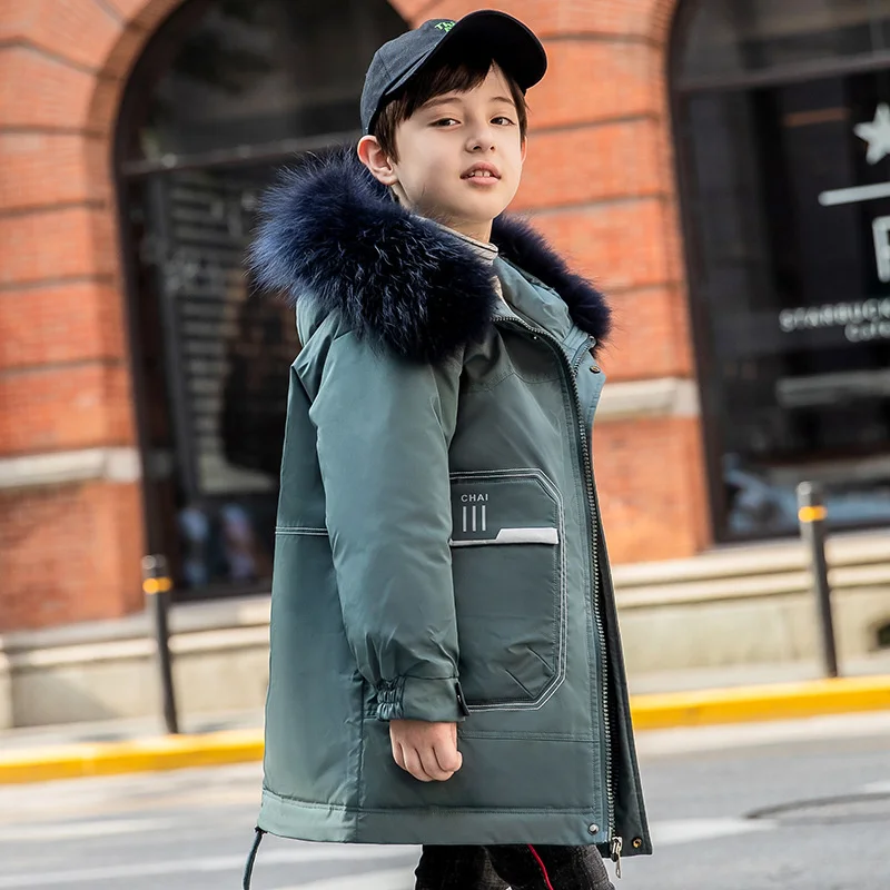 

Children's Clothing Girls Winter Down Jacket Real Fox Fur Collar Padded Coats Kid Cold Clothes Parka For Boy TZ943