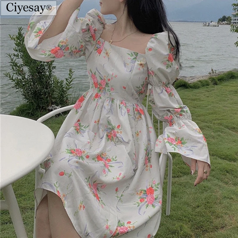 

Ciyesay Autumn new 2021 Korean fashion flower skirt woman new style bubble sleeve sweet temperament dress