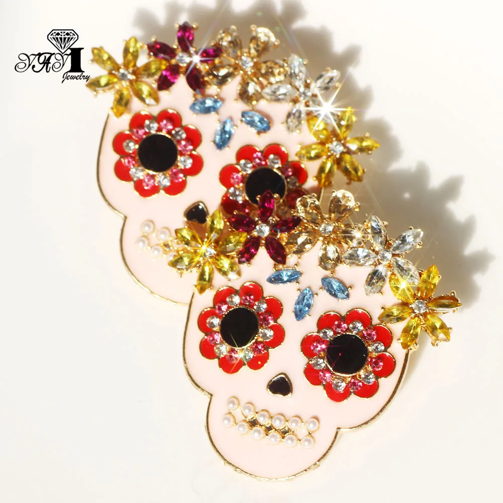 

YaYi Jewelry Fashion Multi-Color Glass Dangle Crystal Women Ancient Silver Color Wear ear Band Tassel Halloween Skull Earrings