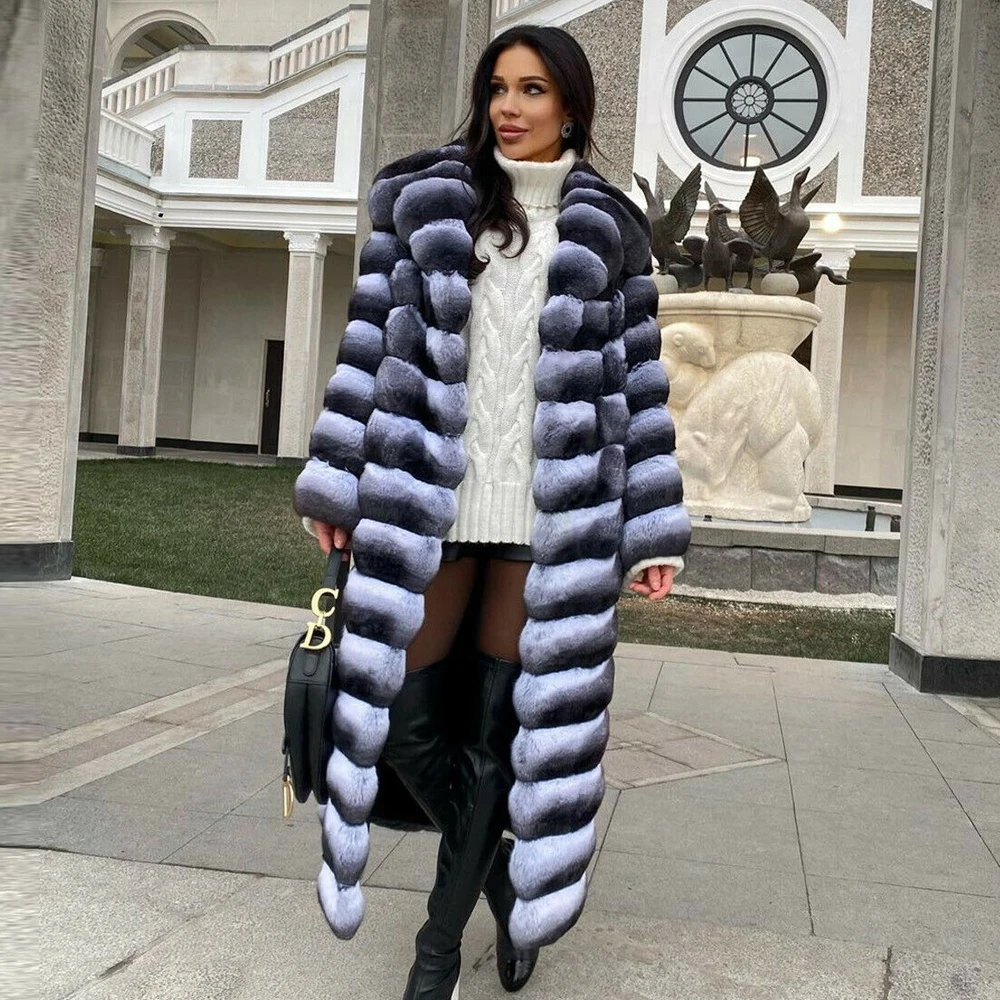 2022 New Trendy Real Rex Rabbit Fur Coat with Turn-down Collar High Quality Genuine Rex Rabbit Fur Coats Natural Fur Overcoats