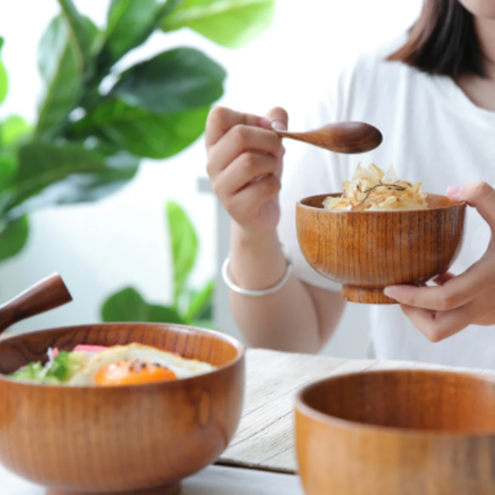 

Japanese Style Salad Rice Noodles Bowls Healthy Environmentally Friendly Natural Wood Tableware Wooden Bowl Soup Utensil Dishes
