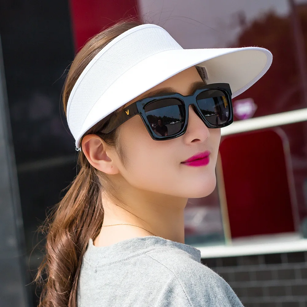 

2020 Simple Summer Straw Sun Hat Women Sun Visor Hat with Big Heads Wide Brim UV Protection female cap wholesale