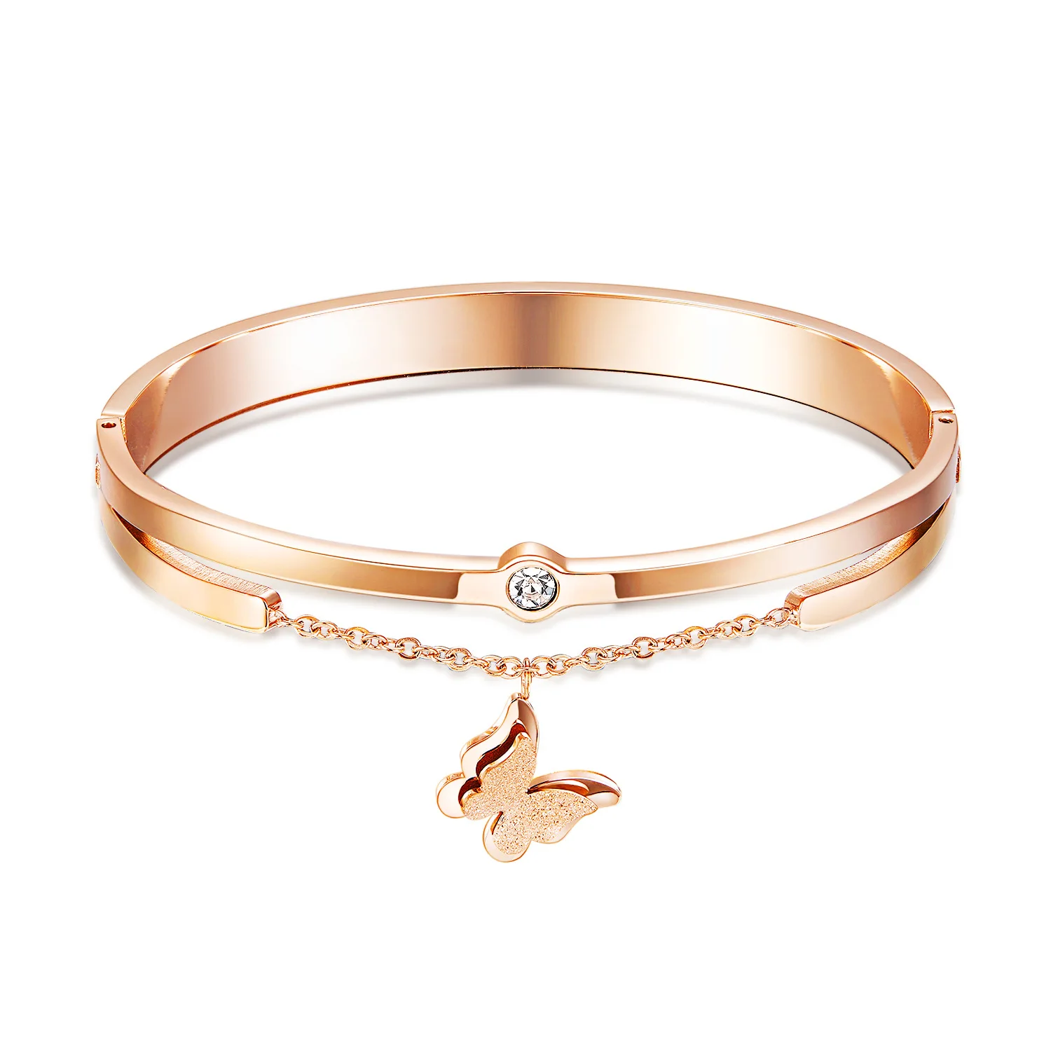 

Middle East Titanium Steel Jewelry Cross Border Hot Sale Rose Gold Plated Butterfly Women's Diamond Zircon Stainless Brace