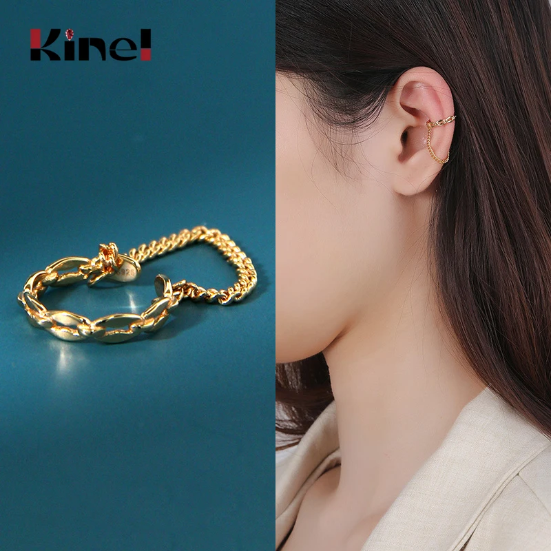 

Kinel 1Pc Korean Authentic 925 Sterling Silver Ear Cuff Buckle INS Simple Chain Ear Clip without Piercing Ear Bone Clip