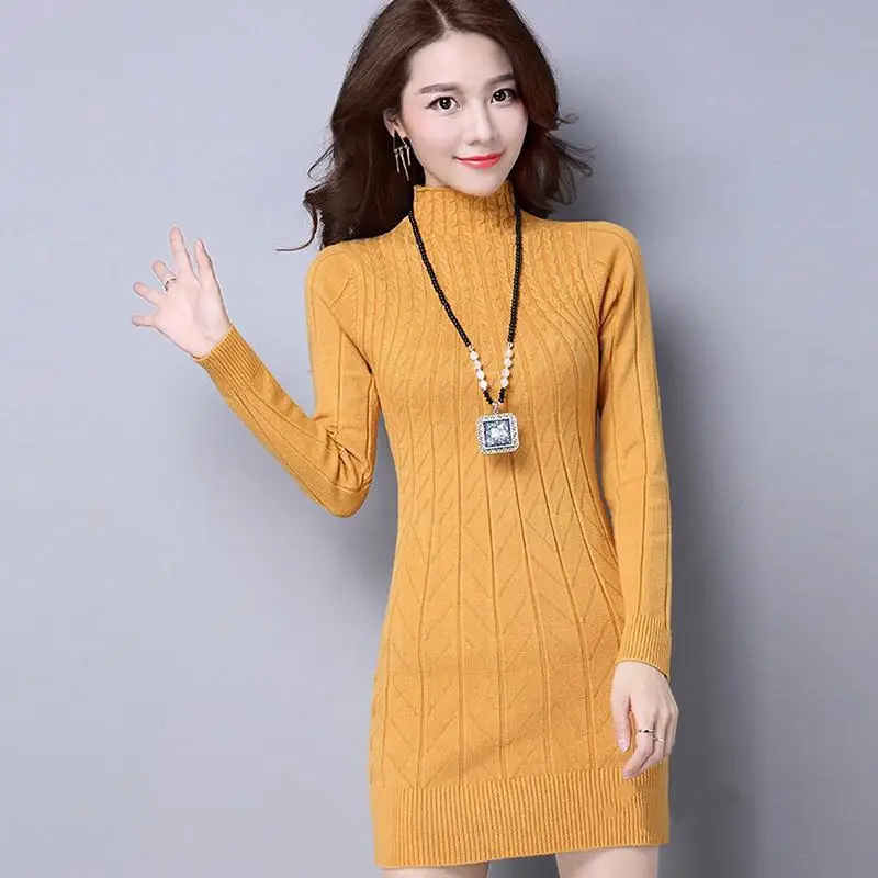 

Medium long sweater was thin high collar sweater warm winter thick large size sweater cashmere knitted sweater