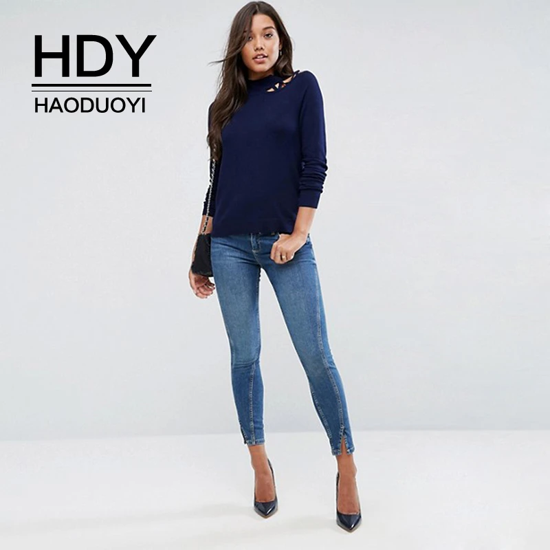 HDY Haoduoyi новый осенний женский однотонный джемпер с длинным рукавом вязаный