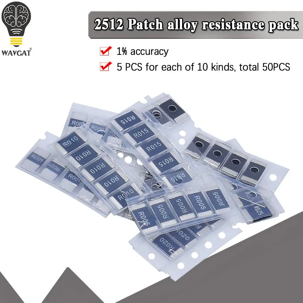 

50 шт., сопротивление сплава 2512 SMD, 10 kindsx5 шт. = 50 шт. R001 R002 R005 R008 R010 R015 R020 R025 R050 R100
