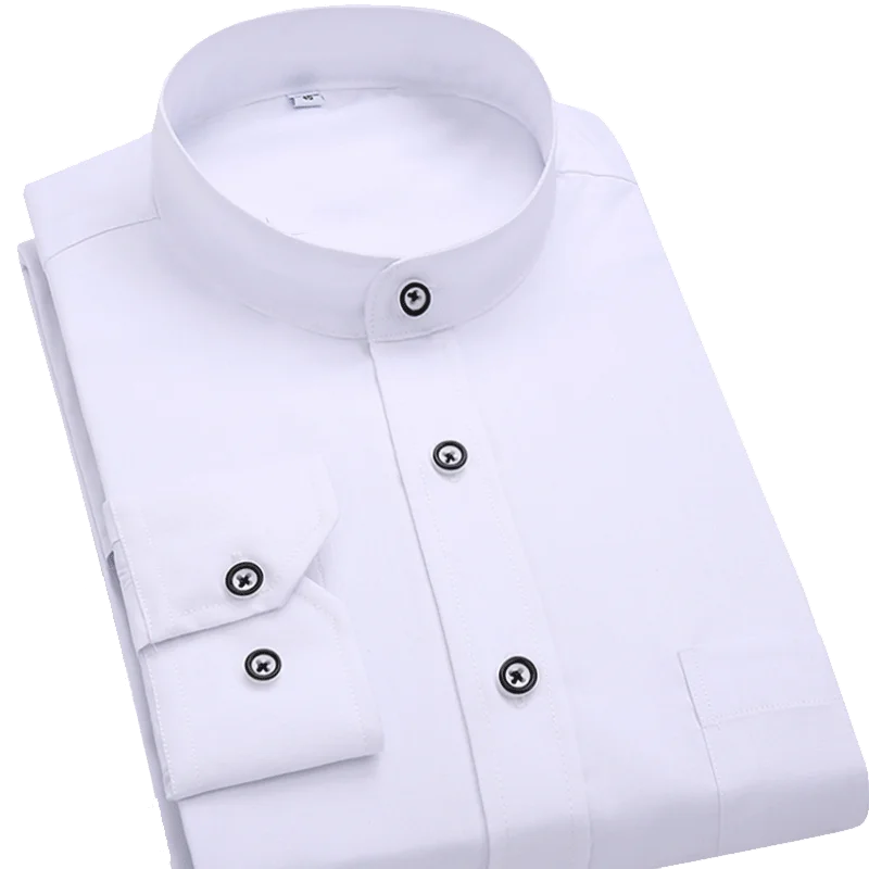 

Мужская рубашка с воротником Mandrain, белая деловая рубашка с длинным рукавом, с нагрудным карманом, черного цвета, 2020