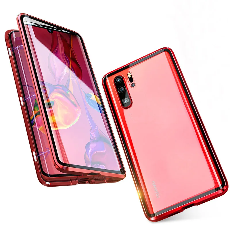 Полный корпус 360 Защитный чехол для huawei P30 Lite Pro магнитный металлический бронированный бампер Сенсорное стекло Защитная крышка huawei P30Lite чехол O - Цвет: Full Red