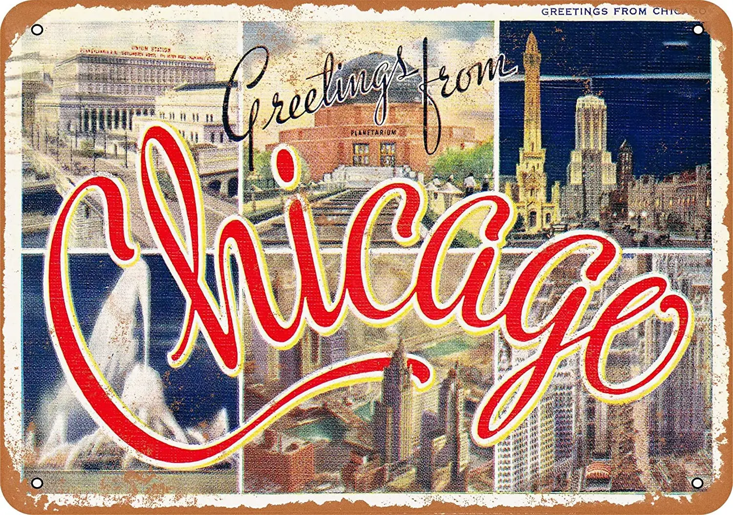 

WallColor 8*12 Metal Sign Greetings from Chicago Vintage Look