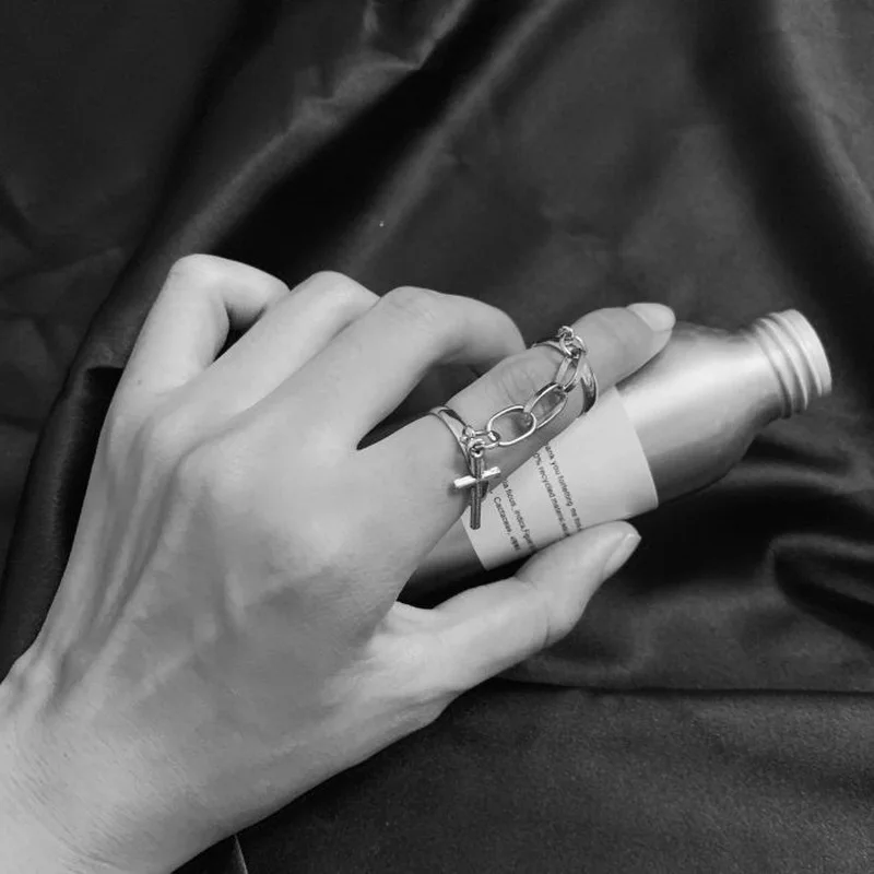 

Hot Sale Vintage Cross Chain Ring Adjustable Joint Ring Hip Hop Punk Finger Rings For Women Men Egirl Dating Party BFF Jewelry