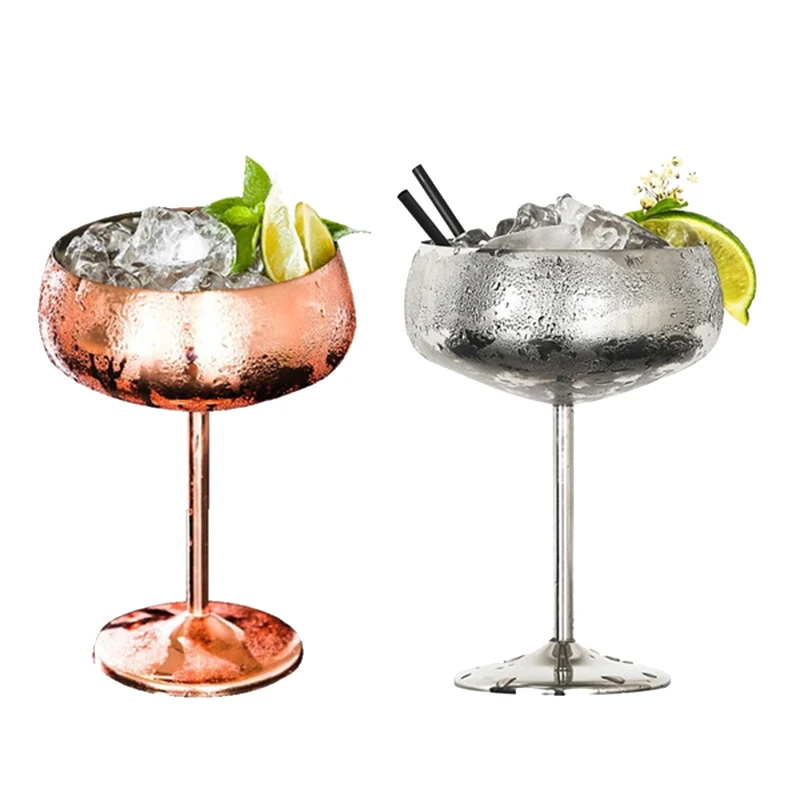

Stainless Steel Wine Cup Champagne Cup Goblet Cocktail Glasses Whiskey Cup,Silver Rose Gold,2 Pack