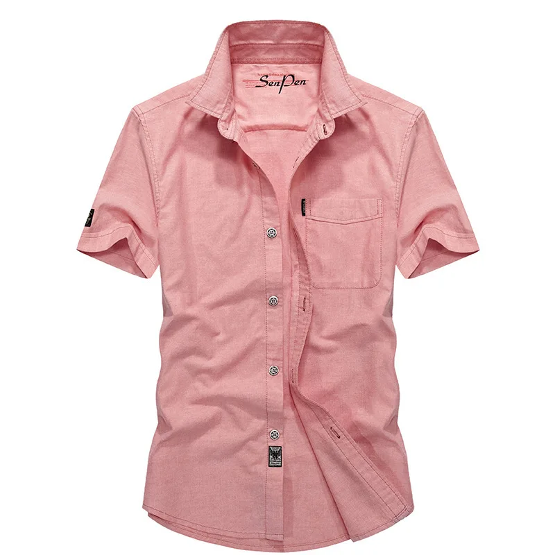 Летняя Военная Однотонная рубашка мужская хлопковая Повседневная с коротким