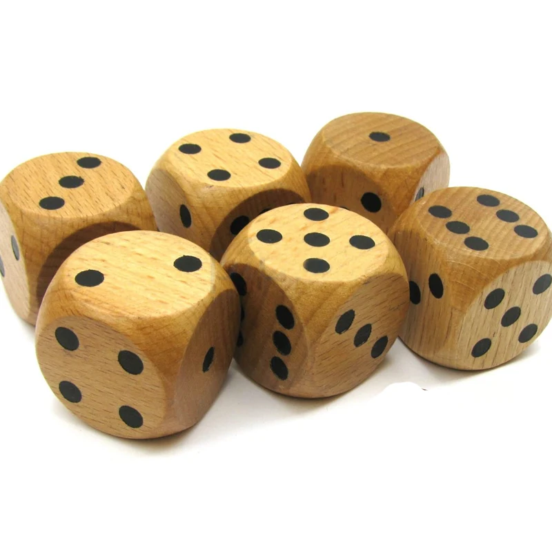 

Set of 6 D6 Large Jumbo 30mm Rounded Wood Dice - Wooden with Black Pips