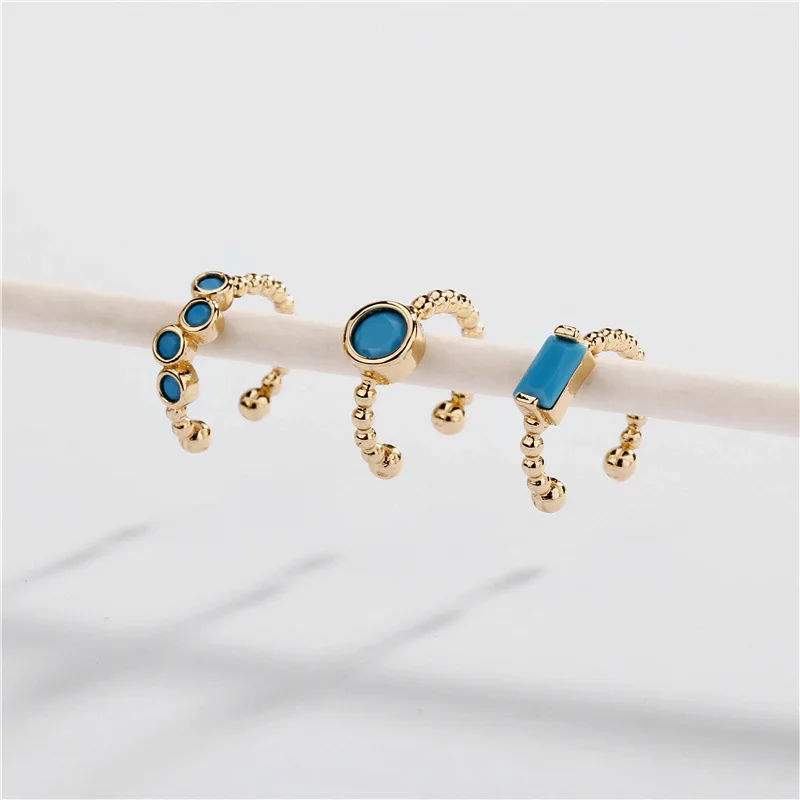 

Joolim Jewelry Wholesale 3PCS/set Black Clear Blue Adjustable Cooper Hoop Earrings Set