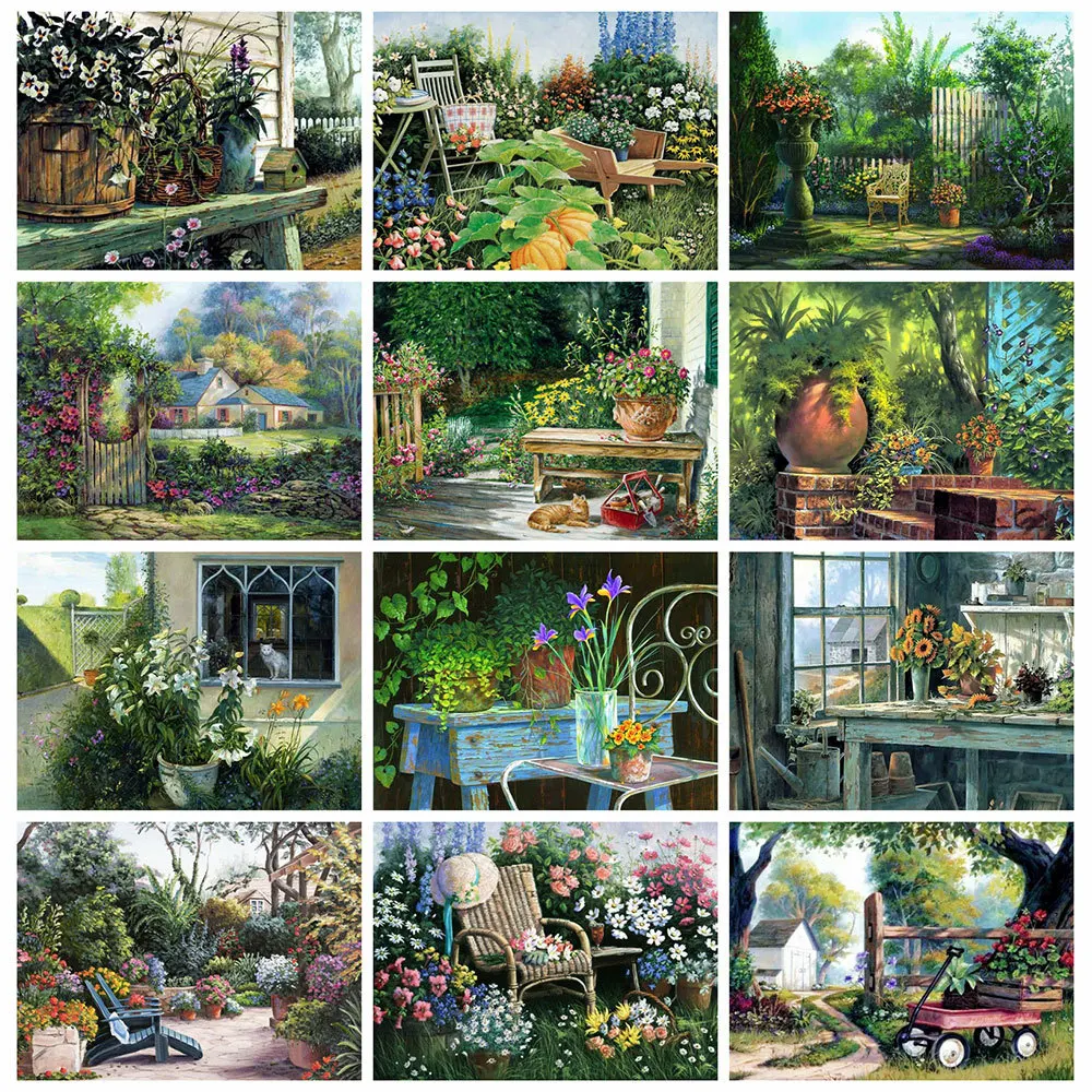 

HUACAN 5D Diamond Painting Landscape Flower Pictures Of Rhinestones Diamond Embroidery Cross Stitch Garden Mosaic Home Decor