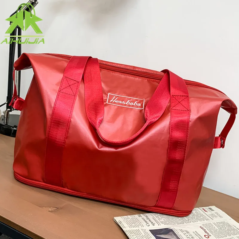 

Fashion Unisex Solid Color Gym Bag Sports Bag High Capacity Shoulder Bags 2021 New Laser Film Fabric Women Casual Travel Handbag