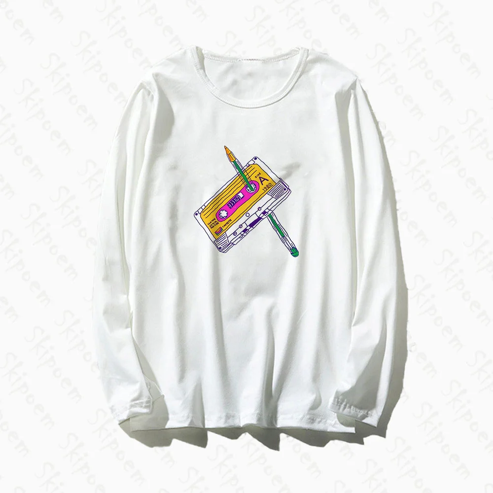 

Футболка женская мода белый хлопок Бесплатная доставка размера плюс футболки японский стиль Музыка лента корейский милый 90s Harajuku футболки