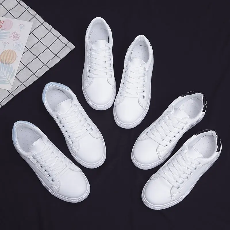 

2021 new white shoes women's single shoes leather sneakers spring and autumn all-match board shoes students breathable net shoes