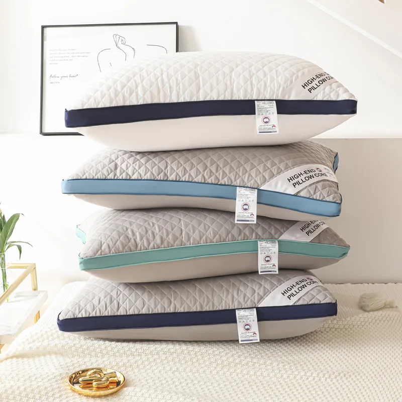

Pure Cotton Star Hotel Pillow Pillow Core Single Student Dormitory Household Machine Washable Plaid Cold Gray Wide Edge