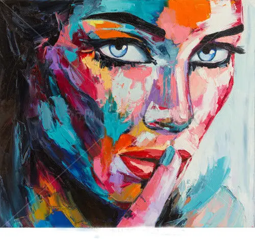 

100% ручная роспись, холст, картина маслом, настенное искусство, женское лицо, поп-арт