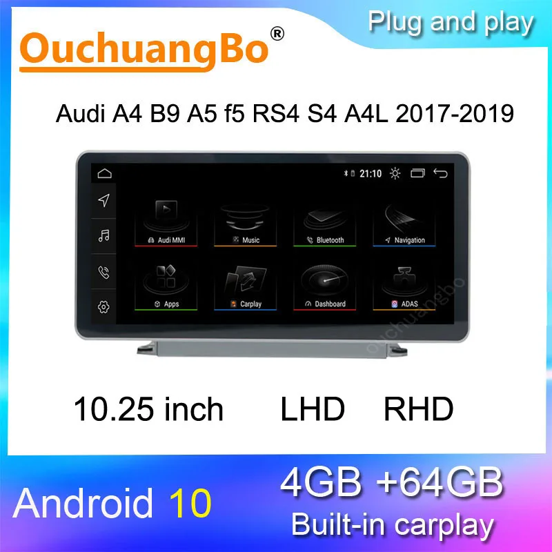 

Мультимедийное радио Ouchuangbo с GPS для audi A4 B9 A5 f5 RS4 S4 A4L 10,25-2017, Android 10, стерео рекордер carplay, 2019 дюйма