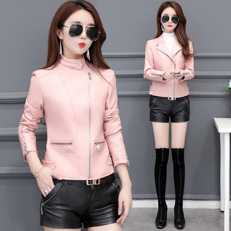 

Куртка женская короткая из мягкой искусственной кожи, Модный жакет на молнии в Корейском стиле, мотоциклетная уличная одежда из искусствен...