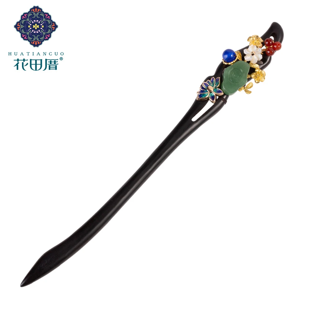 

Ethnic Chinese Style Handmade Black And Ebony Hair Sticks Cloud J ade Shape Alloy Flower Shell Flower Woman Jewelry FZ-190603