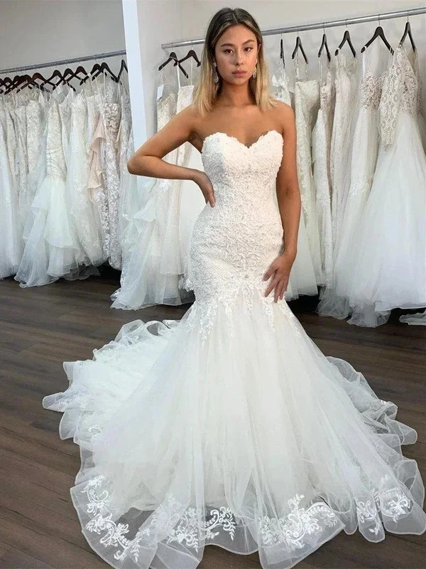 

Lace Mermaid Wedding Dress for Bride Sweetheart Wedding Bridal Gowns Court Train Sleeveless Vestido De Novia