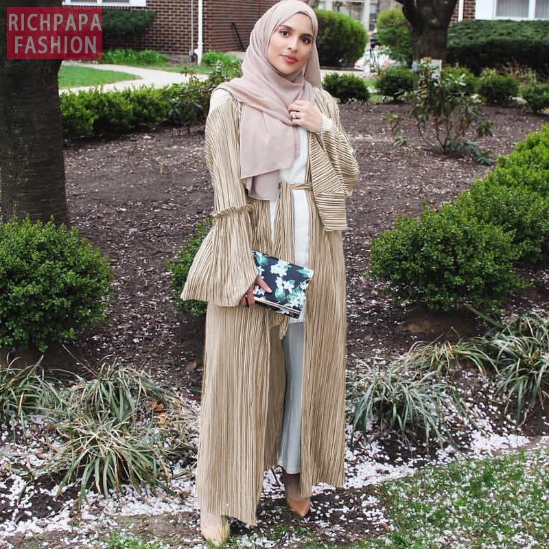 Женское кимоно Кафтан Абая Дубай плиссированный кардиган с хиджабом