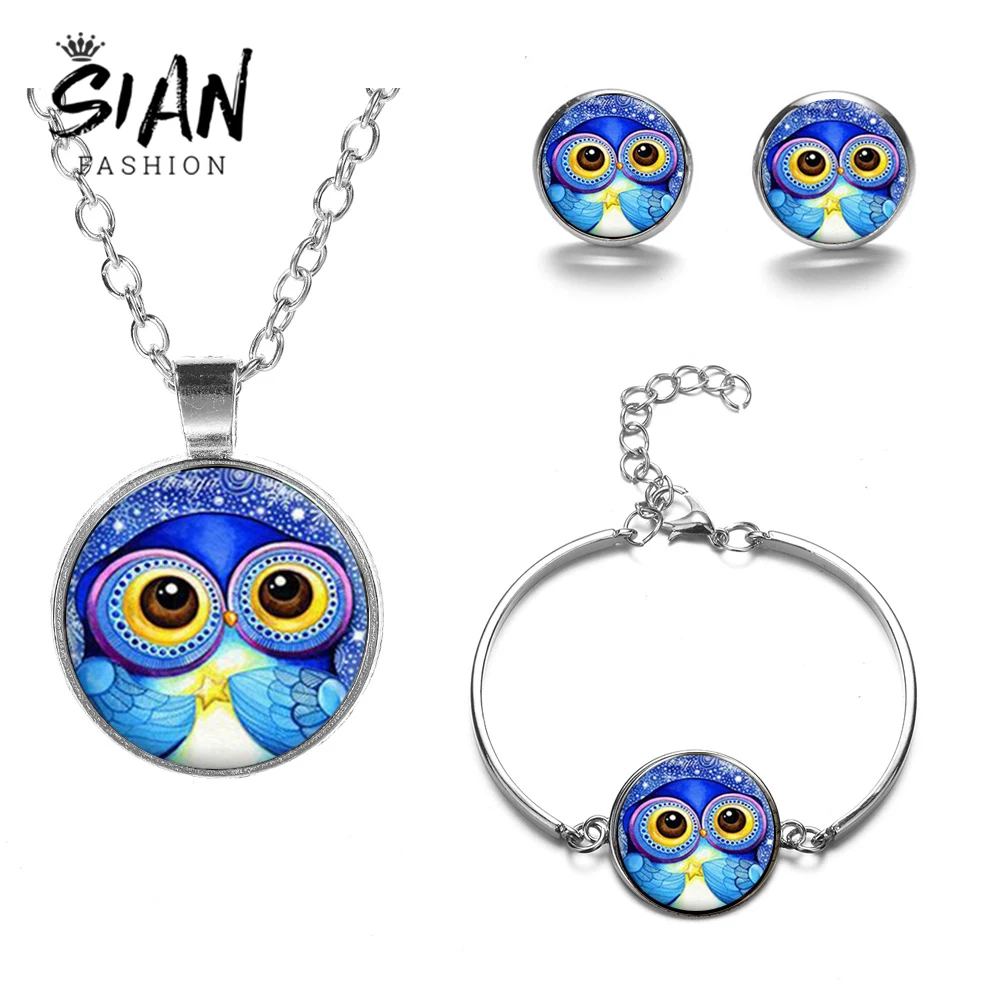 Набор ювелирных изделий из ожерелья браслета и сережек с подвеской в виде синей