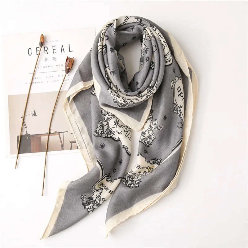 100 см Овцы милый шарф для женщин квадратный серый хиджаб платок стильный большой