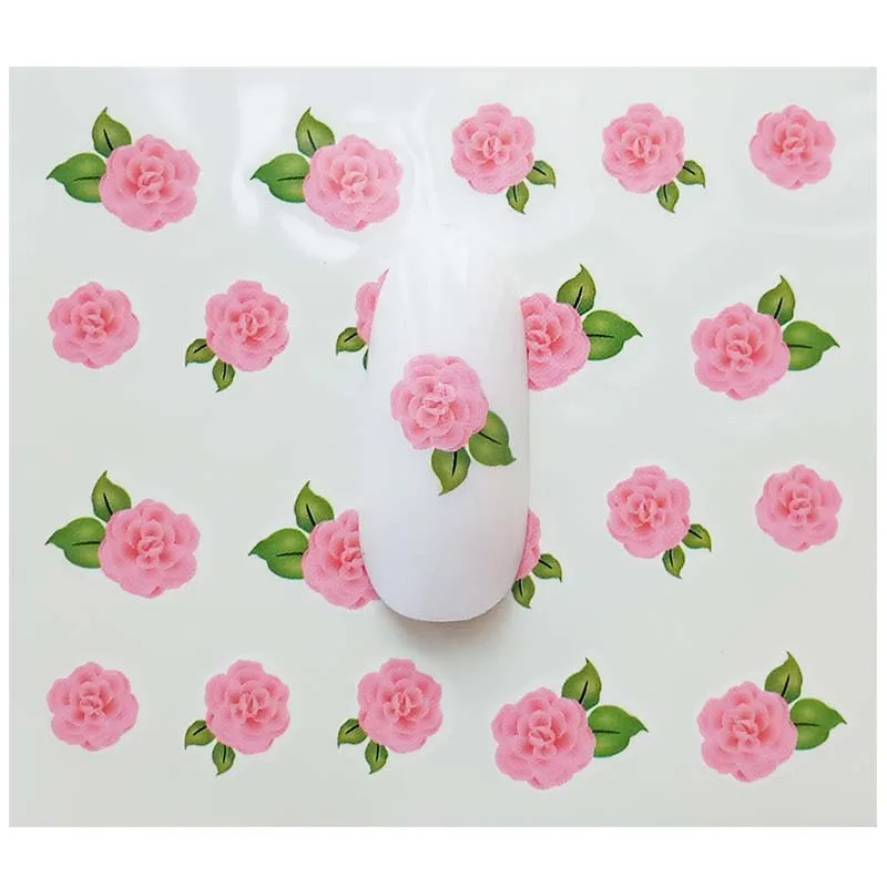 

E22 Water Transfer Tips Watermark Pink rose Cartoon Stickers Nail Art Decals Beauty Temporary Tattoos Tools