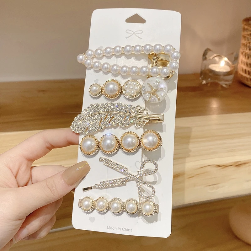 

Korean Fashion Hair Clip Sets Pearl Hairclip Luxury Bijoux Femme Free Shipping Hair Accessories for Women 2021 New Jewelry