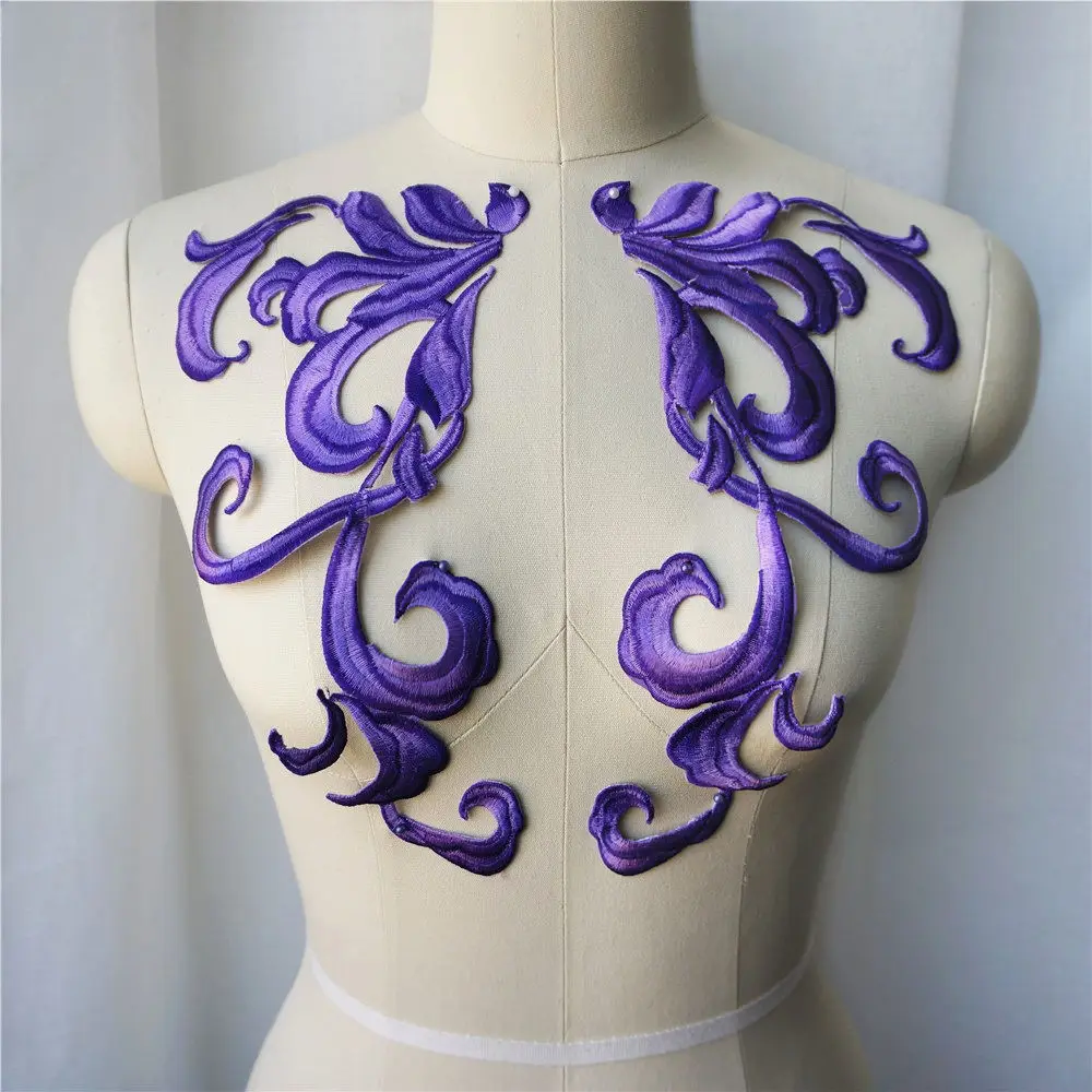 2PCS Blue Pink Orange Baroque Fabric Appliques Sew Iron On Patches Embroidered Collar For Wedding Gown Dress Decoration DIY | Дом и сад