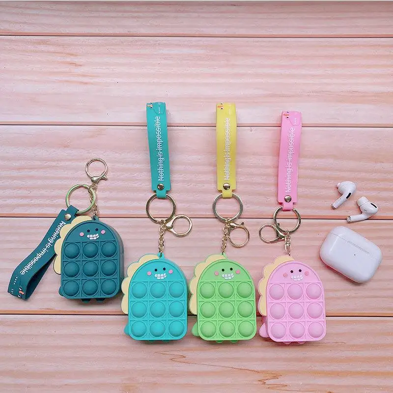 

Wholesale 6 Pcs Pops Fidget Toys Antistress Relief Squeeze Toys for Children Simple Dimple Kawaii Coin Purse Keychain