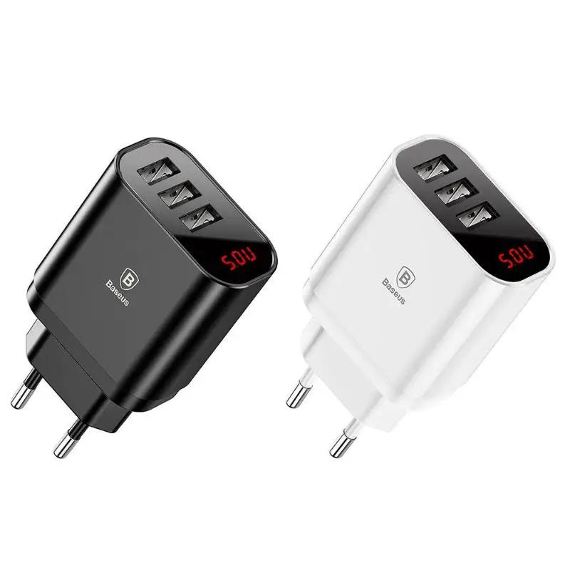Baseus 3 порта USB зарядное устройство EU Plug 12 В 3.4A светодиодный дисплей универсальное мульти зарядное устройство для быстрой зарядки мобильного телефона дорожное настенное зарядное устройство