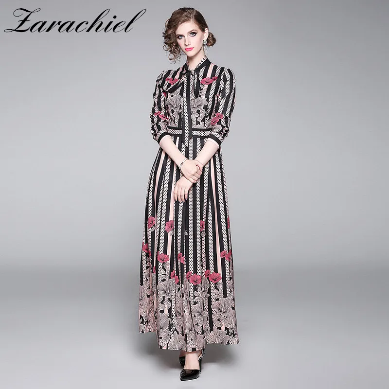 Женское модельное Платье макси с длинным рукавом винтажное длинное платье в