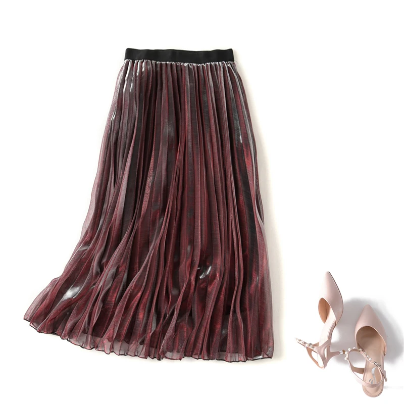 

Женская Однотонная юбка в стиле Харадзюку, повседневная трапециевидная плиссированная кружевная юбка с эластичным поясом, модная весенне-...