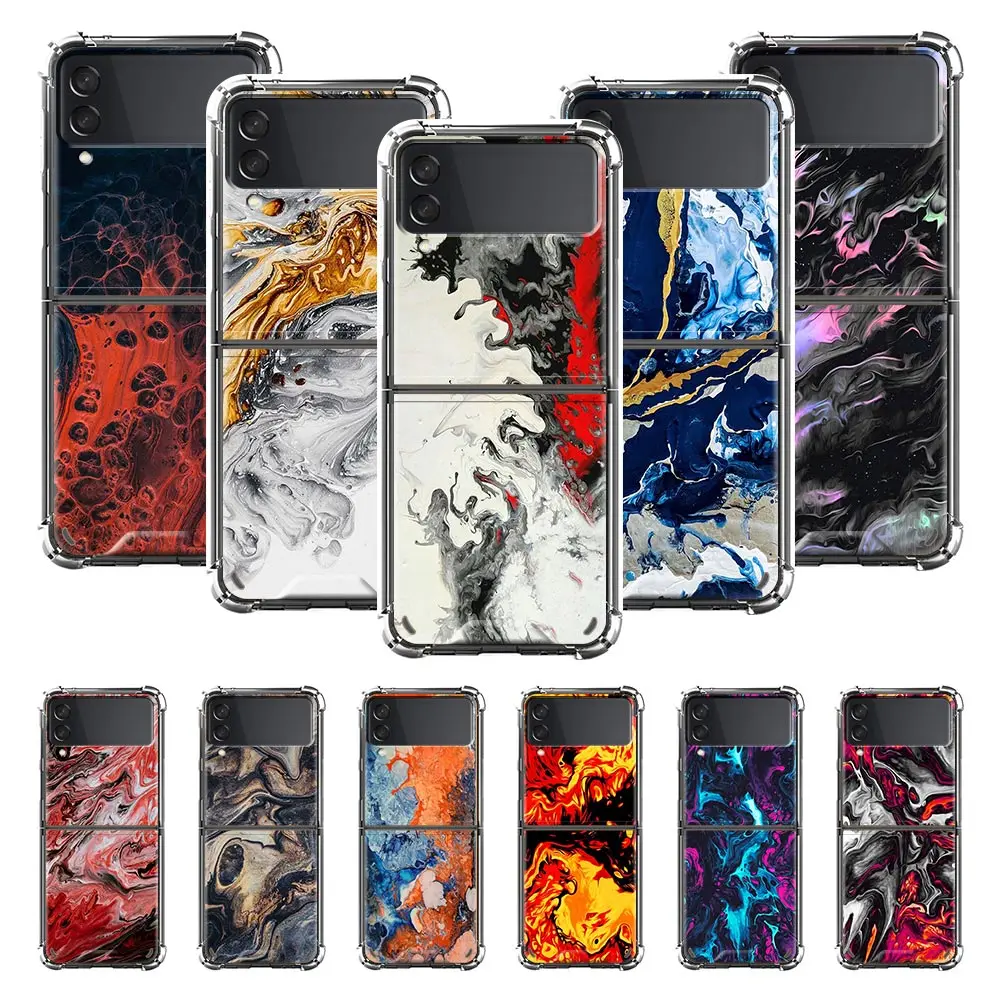 

Airbag Phone Case For Samsung Galaxy Z Flip 3 Cover For Galaxy Z Flip 5G Phone Shell Clear Bag Bumper Color Textured Marble