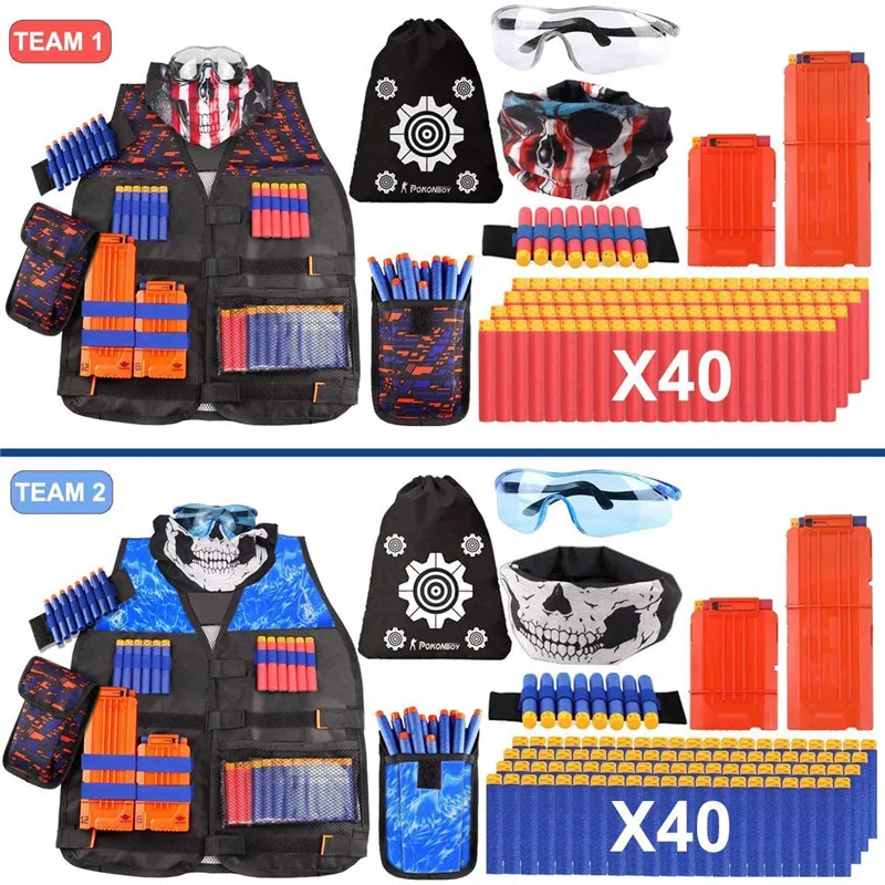 

2Pack Adjustable Kids Tactical Jacket Vest Kit For Nerf Guns N-Strike Elite Series Toys With Dart Bullets Reload Clip Glasses Et