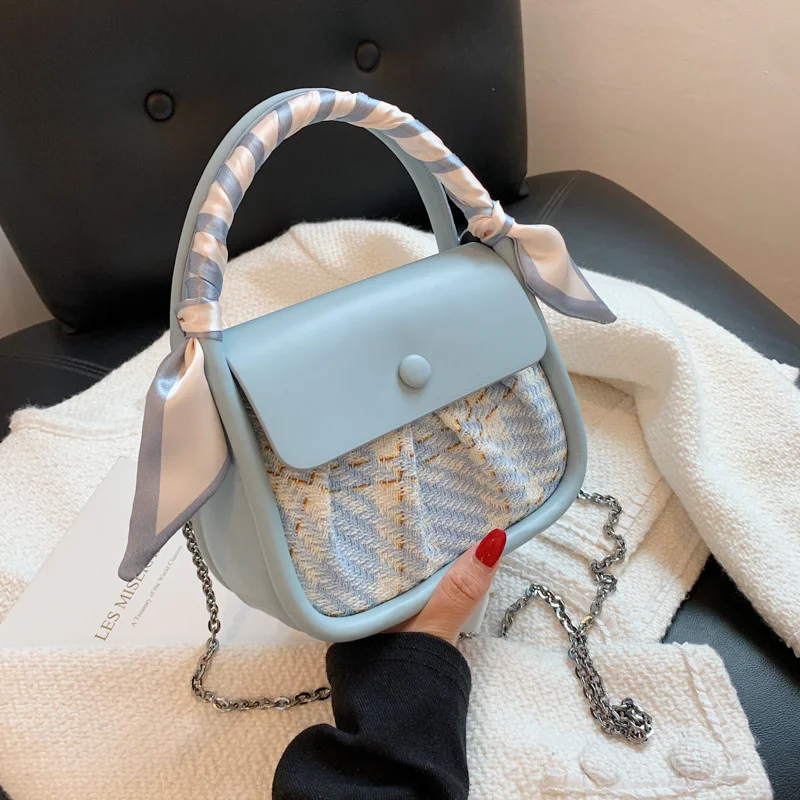 

fashion portable small bag women's 2021 summer new fashion portable small square bag silk scarf chain One Shoulder