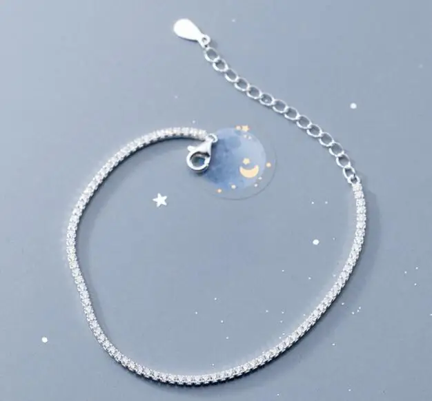 

2MM Italy Authentic REAL. 925 Sterling Prong CZ Tennis Zirconia AAA+ chain Bracelet Wrist C-S4164